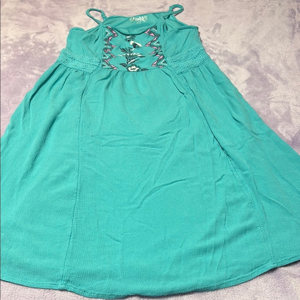 Mudd Teal Dress with Pink Embroidery